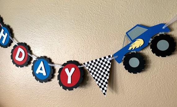 Monster Truck Birthday Party Banner, Racing Party Decoration, Monster Truck Party Supply Il_570xn