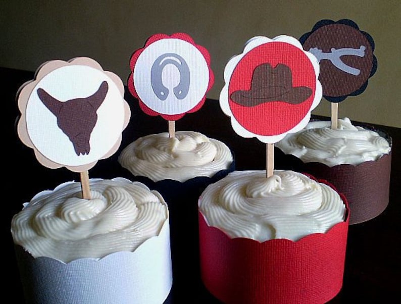 Cowboy Cupcake Toppers Western Birthday Party Decoration Set Etsy