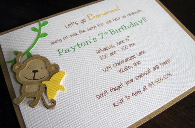 Monkey Party Invitations, Jungle Birthday Party, Safari Baby Shower Invites, Set of 12 image 4