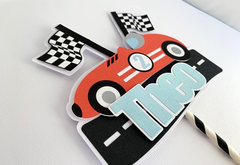 Race Car Cupcake Toppers, Two Fast Birthday Party Decoration, Fast One Cupcake Picks, Vintage Racing 2nd Birthday, Set of 12 image 9