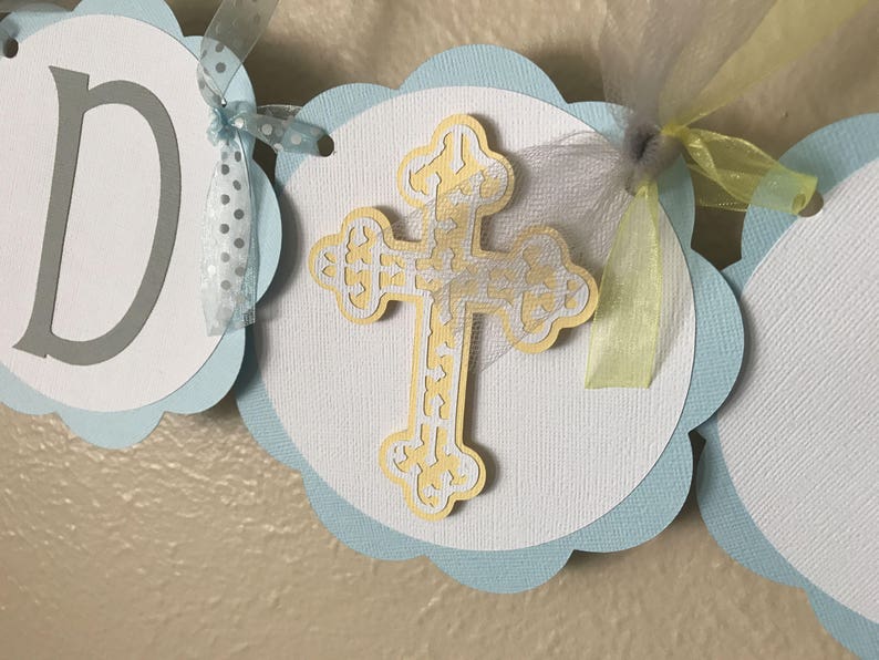 Baptism Banner, First Communion Decoration, Christening Party Banner, Religious Celebration, Cross Banner image 2