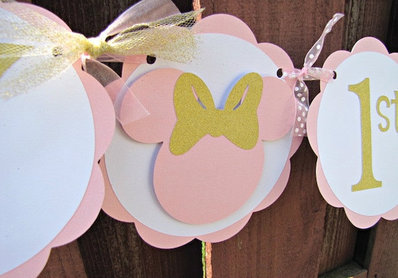 Minnie Mouse Banner Pink And Gold Minnie Mouse 1st Birthday Party