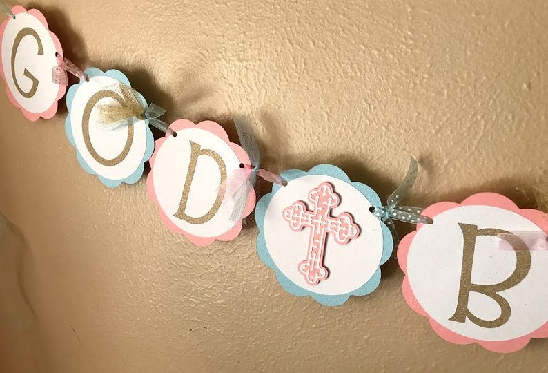 Baptism Banner, First Communion Decoration, Christening Party Banner, Religious Celebration, Cross Banner image 7