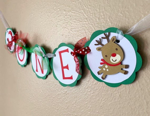 Christmas Party High Chair Banner, Christmas First Birthday Decoration, Santa Claus 1st Birthday, Reindeer Highchair Sign Il_570xn