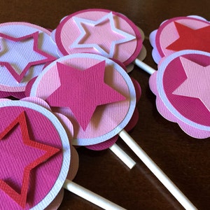 Sterne Party Cupcake Topper, amerikanische Geburtstagsfeier, Mädchen Puppenparty, Sterne Cupcake Topper, Stern Party Dekor, rosa Stern Topper, 12er Set