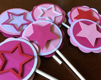 Star Party Cupcake Toppers, American Birthday Party, Pink Star Girl Doll Party, Set of 12