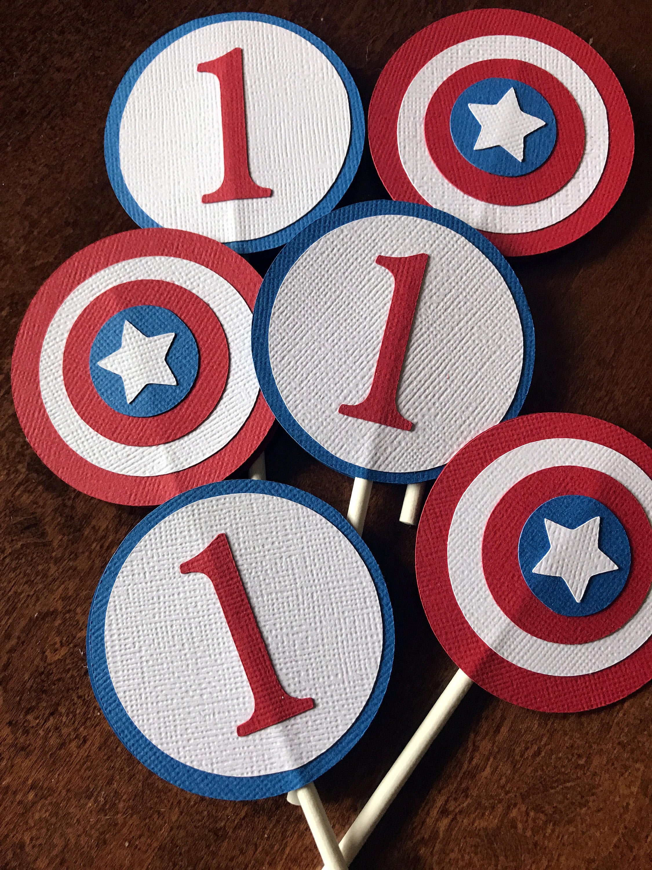 Captain America Cupcake Toppers Superhero Cupcake Toppers Etsy
