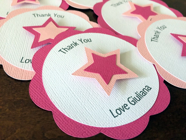American Favor Tag Pink Star Favor Tag Girl Doll Party Favor Star Party Favor Tag Girl Birthday Party Set of 12 Personalized Favor Tag