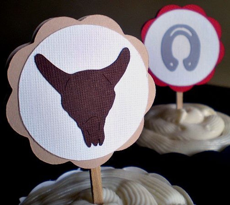 Cowboy Cupcake Toppers Western Birthday Party Decoration Set Etsy