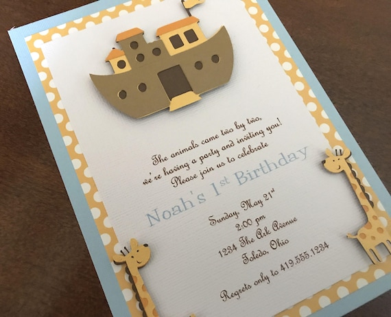 Noahs Ark Baby Shower Invitations, Noah's Ark Birthday Party Invite ...