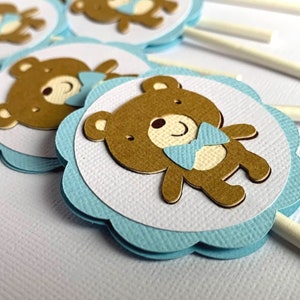 Teddy Bear Cupcake Toppers, Bear Birthday Party Decoration, Baby Shower Cupcake Picks, Set of 12