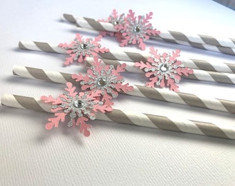 Snowflake Party Straws, Winter Wonderland Decorations, Party Favor, Set of 10