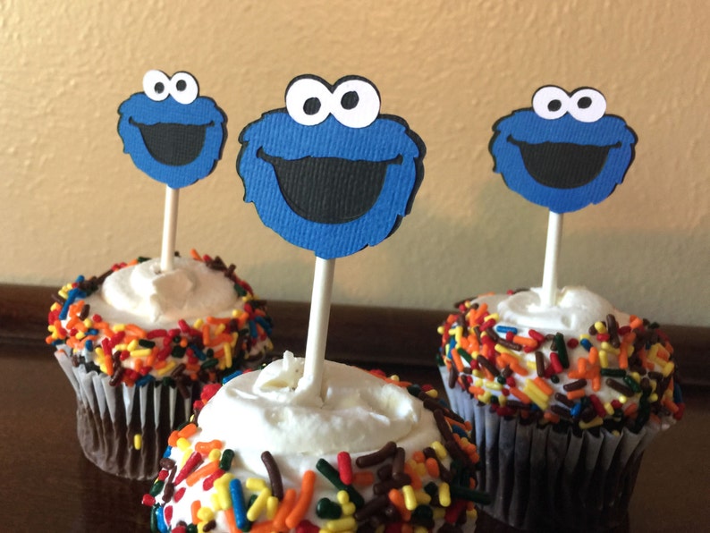 Cookie Monster Cupcake Toppers Cookie Monster 1st Birthday Etsy