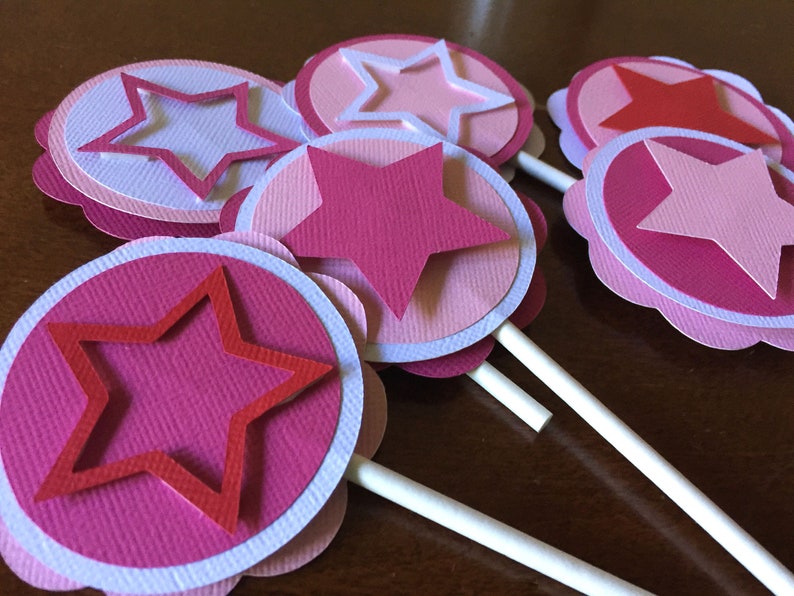 American Favor Tag Pink Star Favor Tag Girl Doll Party Favor Star Party Favor Tag Girl Birthday Party Set of 12 Personalized Favor Tag