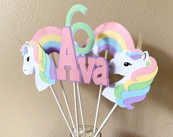 Rainbow Unicorn Centerpiece,Personalized Unicorn Birthday Party Decoration,Pastel Rainbow Centerpiece