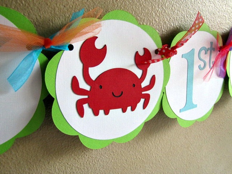 Under the Sea Birthday Party Banner, Sea Animal Baby Shower Decoration, Ocean Animal 1st Birthday image 1