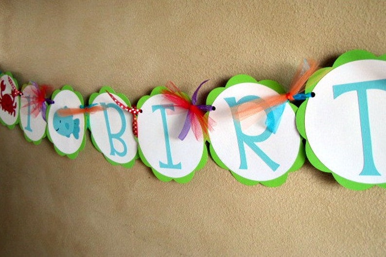 Under the Sea Birthday Party Banner, Sea Animal Baby Shower Decoration, Ocean Animal 1st Birthday image 3