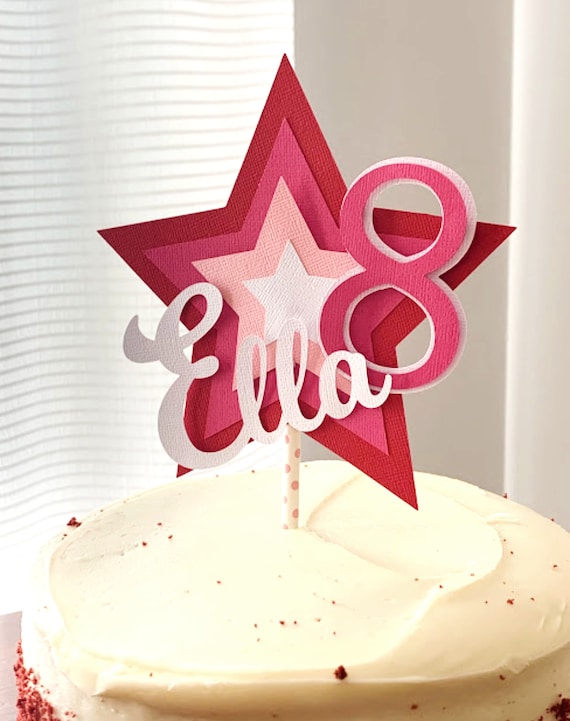 Star Party Cake Topper, American Birthday Party, Girl Doll Party Decoration, Pink Star Cake Topper Il_570xn