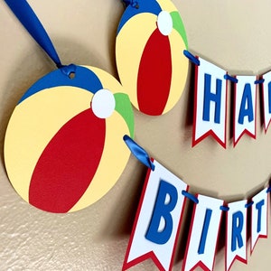 Beach Ball Birthday Party Banner, Pool Party Decoration, Beachball Baby Shower