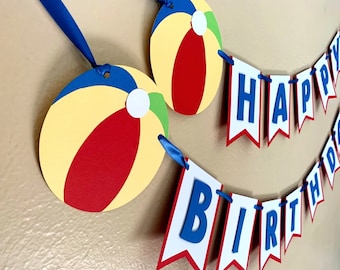 Beach Ball Birthday Party Banner, Pool Party Decoration, Beachball Baby Shower