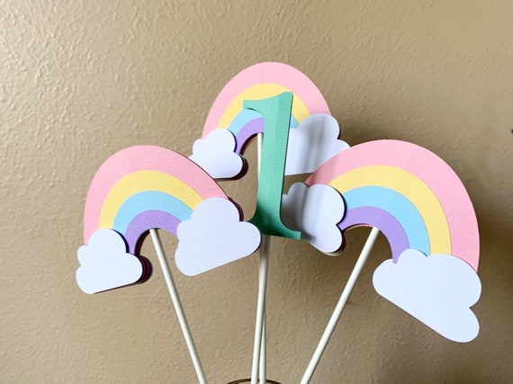 Rainbow Party Centerpiece, Pastel Rainbow Birthday Decoration, Baby Shower Table Decor Il_570xn