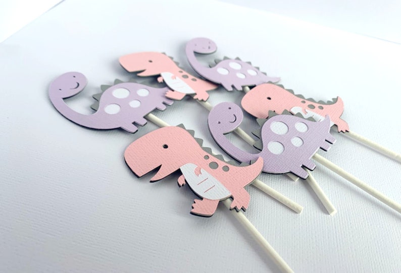 Girl Dinosaur Cupcake ToppersPink Dinosaur Birthday DecorationDino Baby Shower Cupcake Picks Set of 12