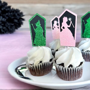 Good Witch Bad Witch Party Cupcake Toppers, Witch and Princess Cake Picks, Pink Green Birthday Decoration, Set of 12