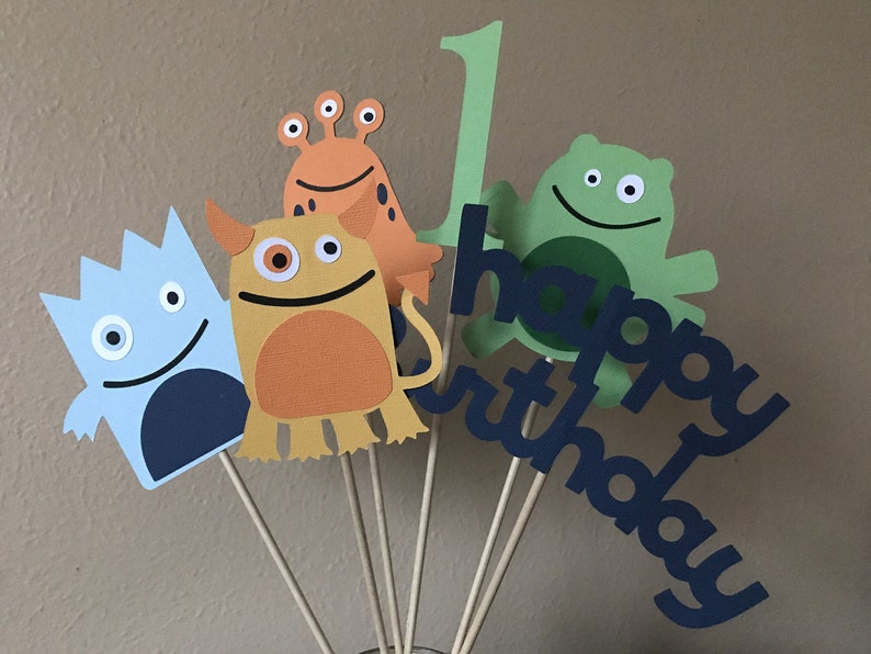 Monster Birthday Party Centerpiece, Little Monster Halloween 1st Birthday Decoration image 1