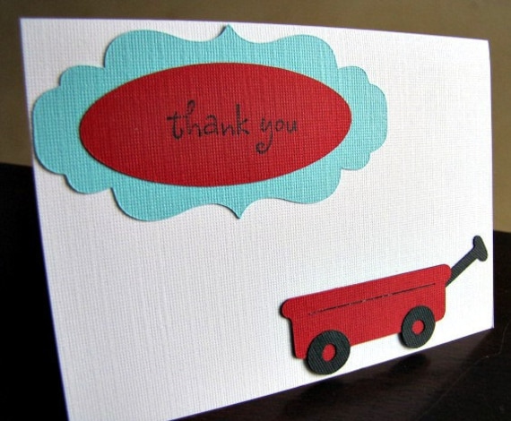 Little Red Wagon Thank You Cards, Wagon Baby Shower, Birthday Party Thank You Card Set, Set of 10 Il_570xn