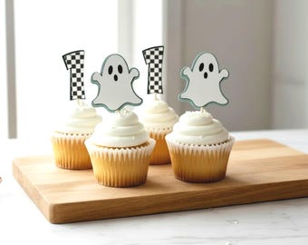 One Spooky Dude Cupcake Toppers, Ghost Birthday Party Picks, Set of 12