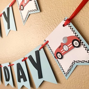 Race Car Party Banner, Two Fast Birthday Decoration, Vintage Racing Fast One Sign, Need Four Speed image 2