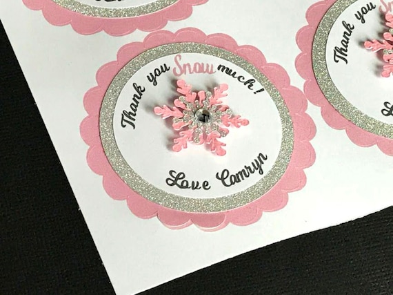 Snowflake Party Stickers, Personalized Snowflake Stickers, Winter Onederland Favor Sticker, Winter Wonderland Thank You Stickers, Set of 12 Il_570xn