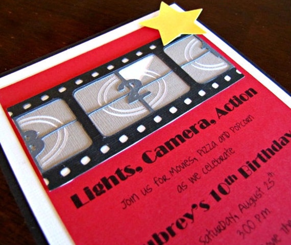 Movie Party Invitations, Old Hollywood Invitation, Movie Birthday Invitation, Outdoor Movie Invitation, Oscar Party Invitation, Set of 12 Il_570xn