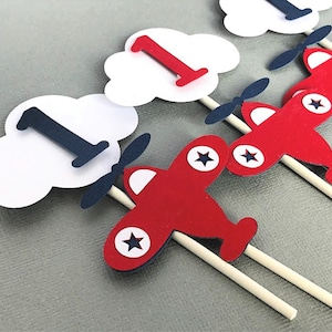 Airplane Cupcake Toppers, Vintage Biplane Party Decoration, Airplane 1st Birthday Cupcake Picks, Time Flies Party, Set of 12