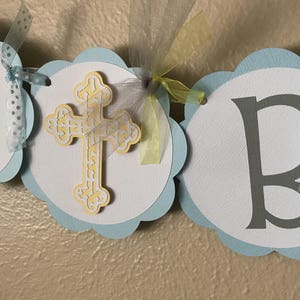 Baptism Banner, First Communion Decoration, Christening Party Banner, Religious Celebration, Cross Banner image 4