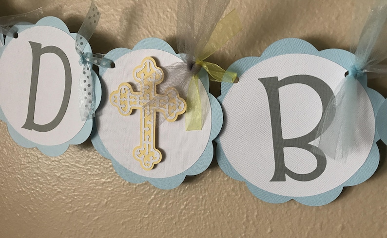 Baptism Banner, First Communion Decoration, Christening Party Banner, Religious Celebration, Cross Banner image 4