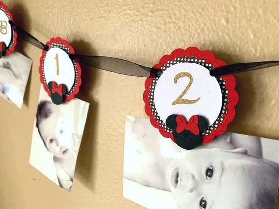 Minnie Mouse 1st Year Photo Banner, Minnie First Birthday Party Decoration, Picture Timeline Banner Il_570xn