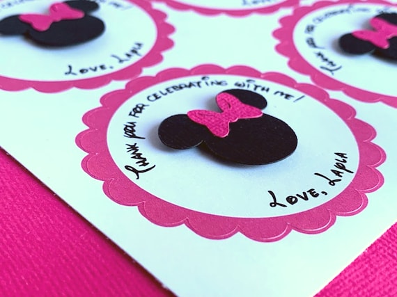 Minnie Mouse Stickers, Personalized Minnie Mouse Birthday Party Favor Sticker, Baby Shower Thank You Labels Hot Pink Black, Set of 12 Il_570xn