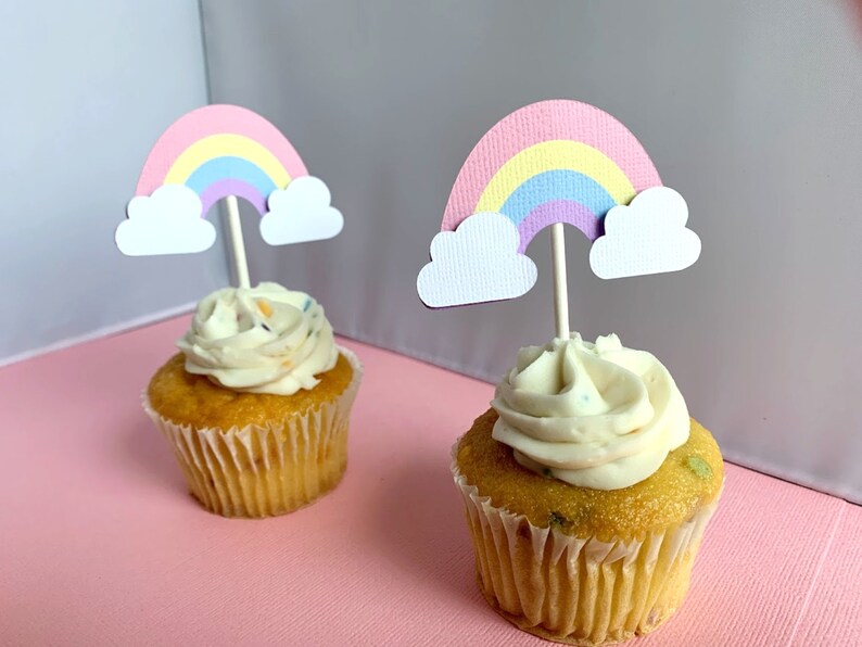 Rainbow Cupcake Toppers Pastel Rainbow Birthday Party Etsy