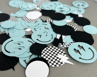 One Happy Dude Confetti, Two Cool Birthday Party Decoration, Blue Smile Face