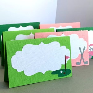 Etiquetas de comida para fiesta de golf, decoración de cumpleaños para niñas golfistas, tarjetas de comida de golf rosas, baby shower, jubilación, juego de 10
