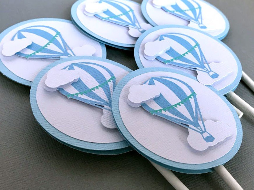 Hot Air Balloon Cupcake Toppers, Baby Shower, Birthday Party Picks, Set ...