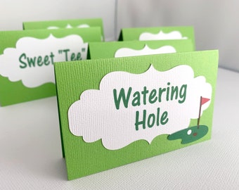 Golf Party Food Labels, Masters Birthday Place Cards, Hole In One Party Decoration, Mini Golf Menu Tent Cards, Retirement Party, Golf Shower