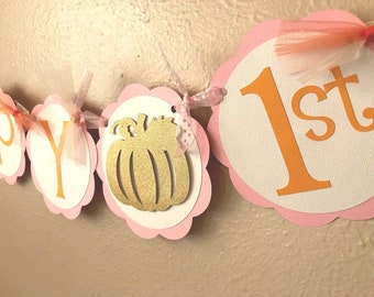 Pumpkin 1st Birthday Party Banner, Fall Birthday Decoration, Little Pumpkin Banner, Pink Pumpkin Birthday