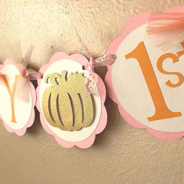 Pumpkin 1st Birthday Party Banner, Fall Birthday Decoration, Little Pumpkin Banner, Pink Pumpkin Birthday