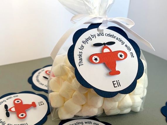 Personalized Airplane Favor Tags, Baby Shower Thank You Labels, Vintage Biplane Birthday Party Goodie Bag Tags, Il_570xn