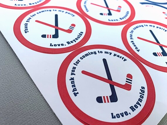 Hockey Stickers - Personalized Hockey Labels - Hockey Thank you Stickers - Hockey Birthday Party - Hockey Team Party - Set of 12 Il_570xn