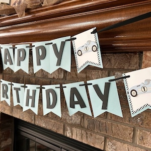 Fast One Party Banner, Racing Party Birthday Decoration, Two Fast Retro Race Car Party Sign, Vintage Car Decor