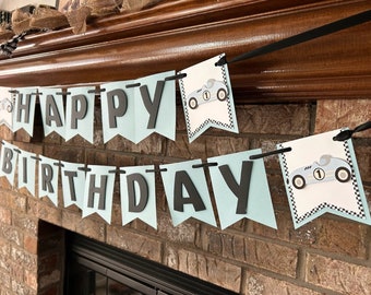 Fast One Party Banner, Racing Party Birthday Decoration, Two Fast Retro Race Car Party Sign, Vintage Car Decor