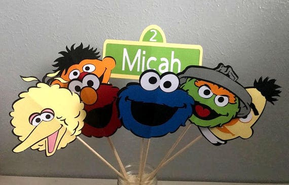 Sesame Street Party Centerpiece, Sesame Street Birthday, Personalized Sesame Street Party Decoration, Elmo, Big Bird, Oscar, Set of 7 Sticks Il_570xn